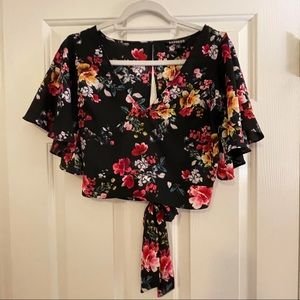 Express Floral Wrap Top Cropped. open back